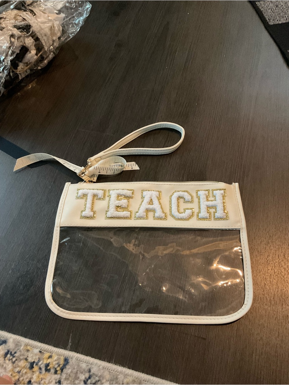 White 'TEACH' Clear Wristlet Pouch